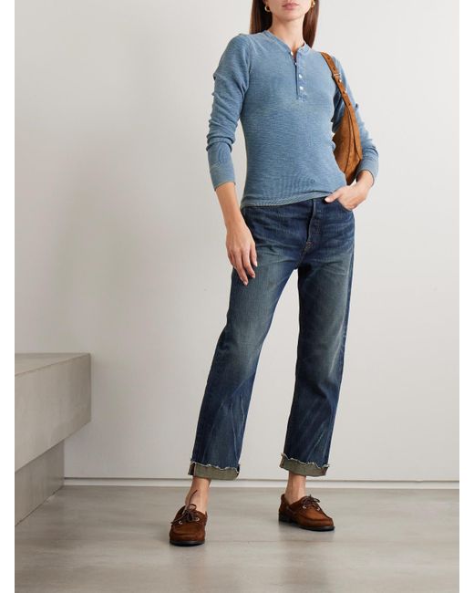 RRL Blue Stretch-Cotton Henley Top