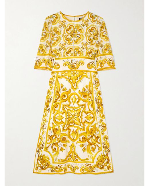 Dolce & Gabbana Yellow Dress With 'Majolica' Print