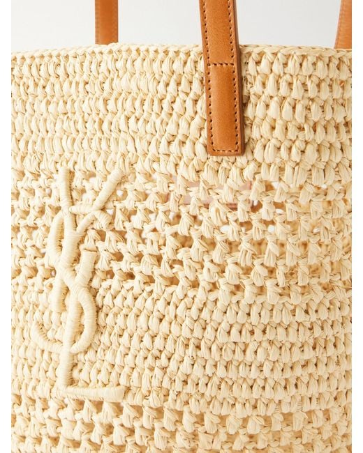 Saint Laurent Natural Panier Small Leather-Trimmed Raffia Tote