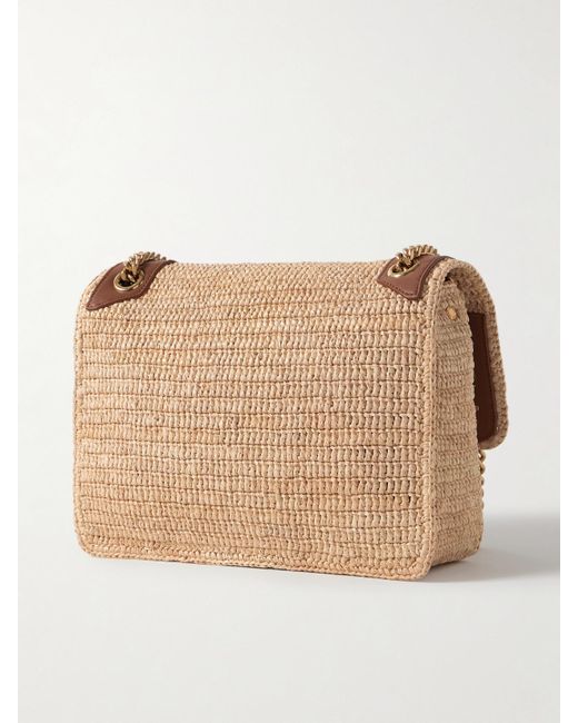 Saint Laurent Natural Niki Medium Leather-Trimmed Raffia Shoulder Bag