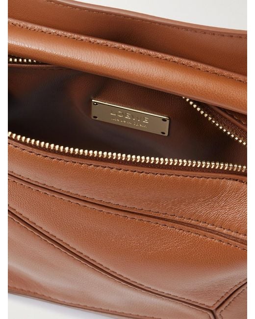 Loewe Brown Featherlight Puzzle Mini Textured-Leather Shoulder Bag