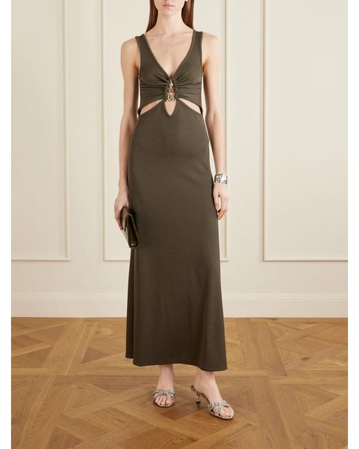 Christopher Esber Natural Droplet Embellished Cut-Out Ribbed-Jersey Midi Dress