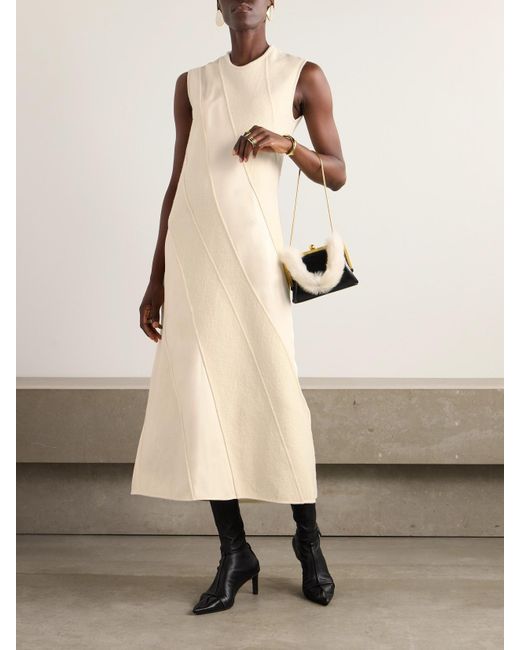 Jil Sander White Paneled Cotton And Wool-Blend And Satin Midi Dress