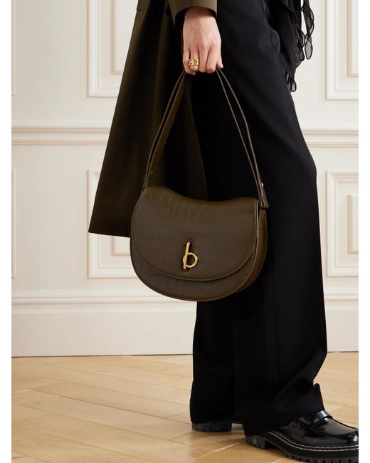 Burberry Brown Schultertasche Aus Leder Mit Krokodileffekt