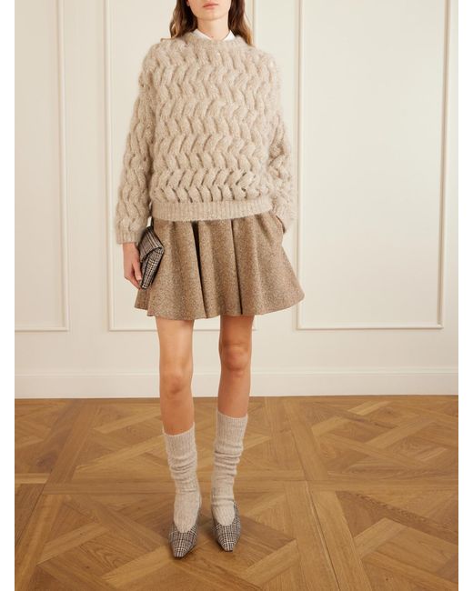 Brunello Cucinelli Natural Sequin-Embellished Open-Knit Mohair-Blend Sweater