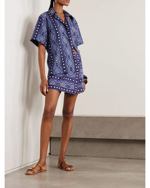 Mini-Jupe Portefeuille En Coton Imprimé Hunting Roots Johanna Ortiz en coloris Blue