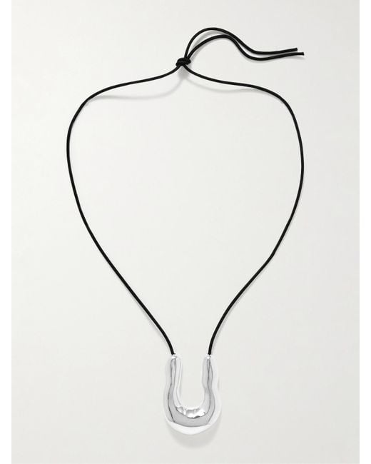 Agmes Natural Large Wishbone Suede And Sterling Necklace