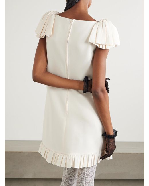 Valentino Garavani Natural Minikleid Aus Crêpe Aus Einer Woll-Seidenmischung Mit Rüschen
