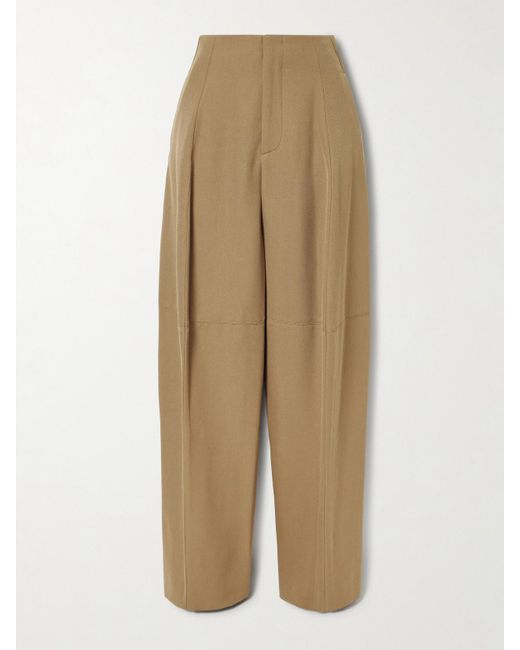 Victoria Beckham Natural Wool-Drill Wide-Leg Pants