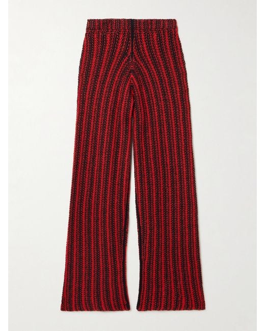 The Elder Statesman Red Nora Lite Open-Knit Cotton Wide-Leg Pants