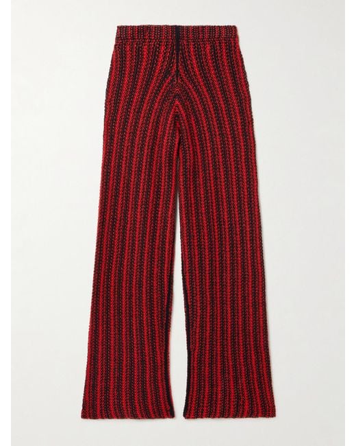 The Elder Statesman Red Nora Lite Open-Knit Cotton Wide-Leg Pants