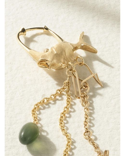 Ole Lynggaard Copenhagen Natural Young Fish 18-Karat, Serpentine And Aquamarine Hoop Earrings