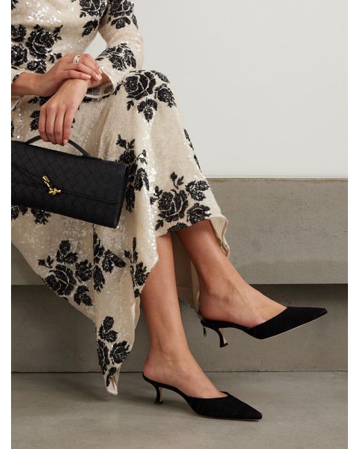 Manolo Blahnik Carolyne 50 Leather-Trimmed Pleated Satin Mules in