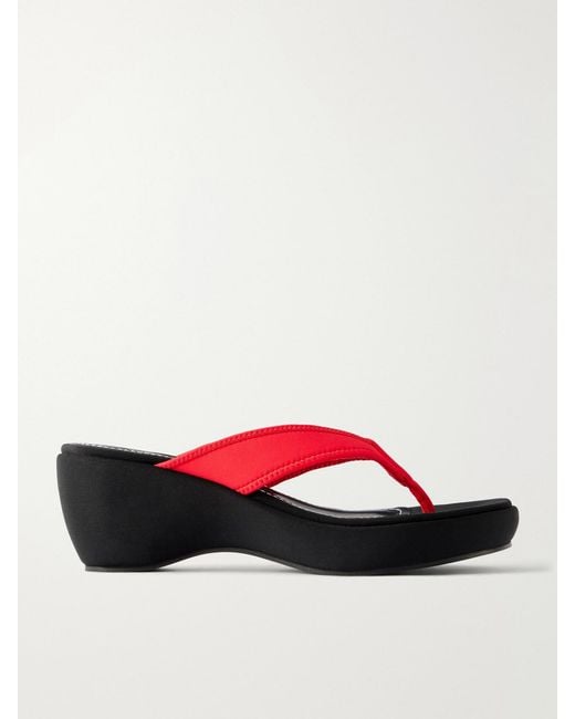 Staud Red Remy Woven Wedge Sandals