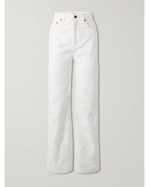 Jean Droit Taille Haute En Coton Biologique À Broderie Anglaise Chloé en coloris White