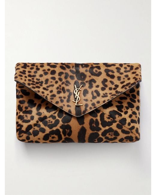 Saint Laurent Metallic Cassandre Leather-Trimmed Leopard-Print Calf Hair Shoulder Bag