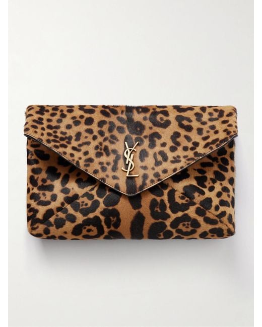 Saint Laurent Metallic Cassandre Schultertasche Aus Kalbshaar Mit Leopardenprint Und Lederbesatz