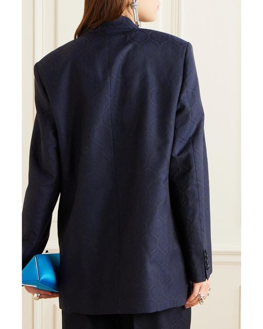 Etro Blue Double-Breasted Cotton And Wool-Blend Jacquard Blazer