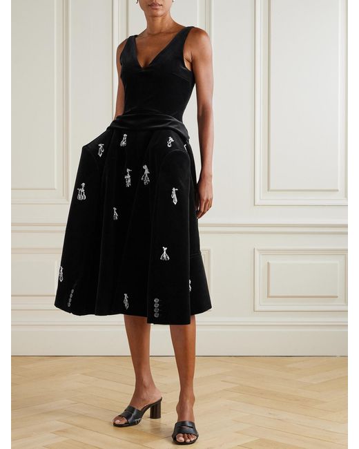 J.W. Anderson Black Embellished Padded Cotton-Velvet Midi Dress