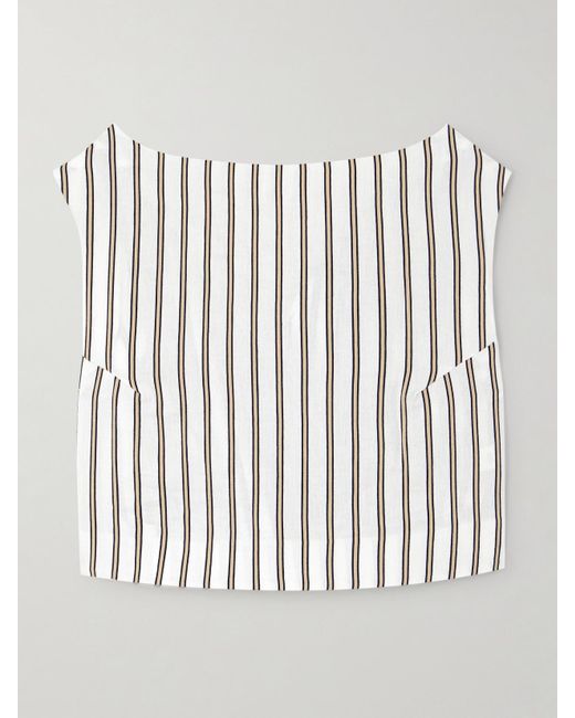 D'Estree White Richard Cropped Striped Woven Top