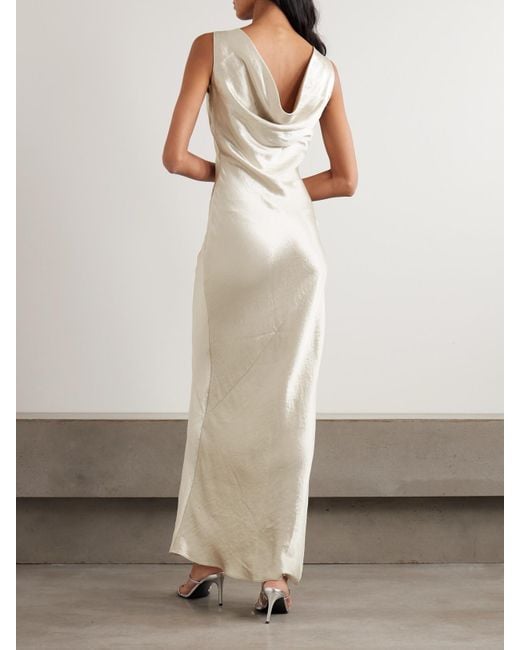 Abadia White Draped Hammered-Satin Gown