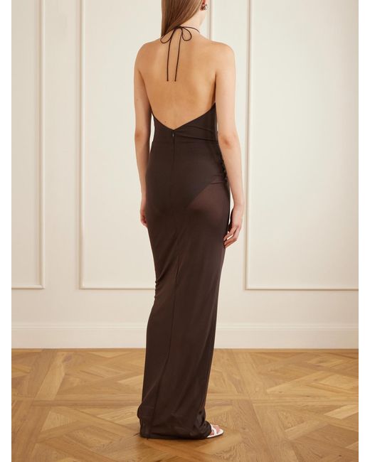 Alex Perry Brown Mesh Halterneck Midi Dress