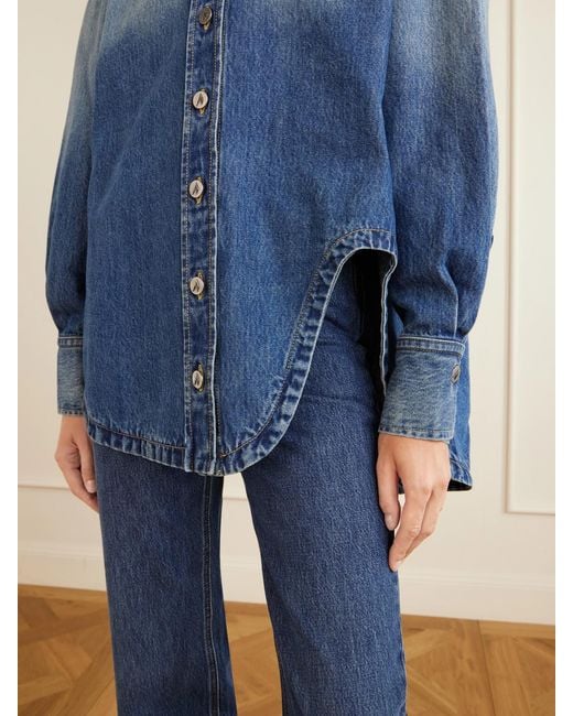 The Attico Blue Logo-Embroidered Washed Denim Jacket