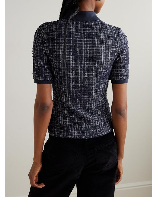 Veronica Beard Blue Benedetta Checked Seersucker Polo Shirt
