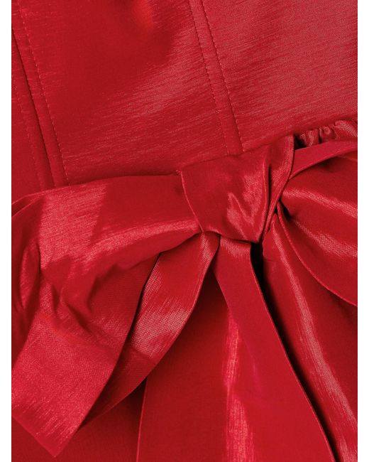 Kika Vargas Red Ava Strapless Bow-Detailed Taffeta Midi Dress