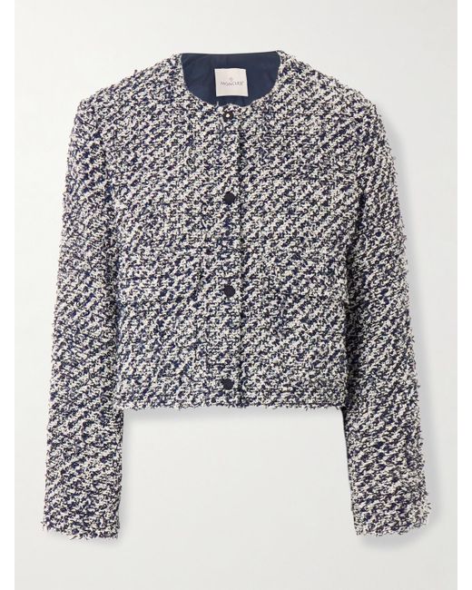 Moncler Gray Dauphin Daunenjacke Aus Tweed Aus Einer Baumwollmischung Mit Gestepptem Shell-Einsatz