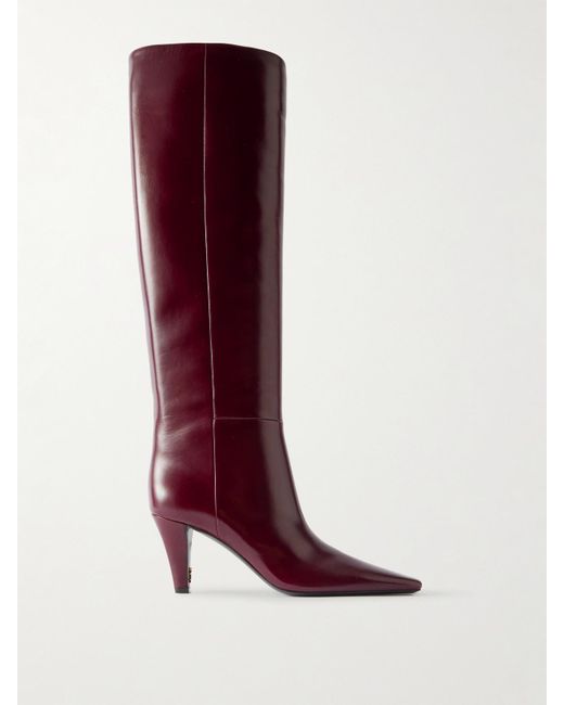 Saint Laurent Red Jill Glossed-Leather Knee Boots