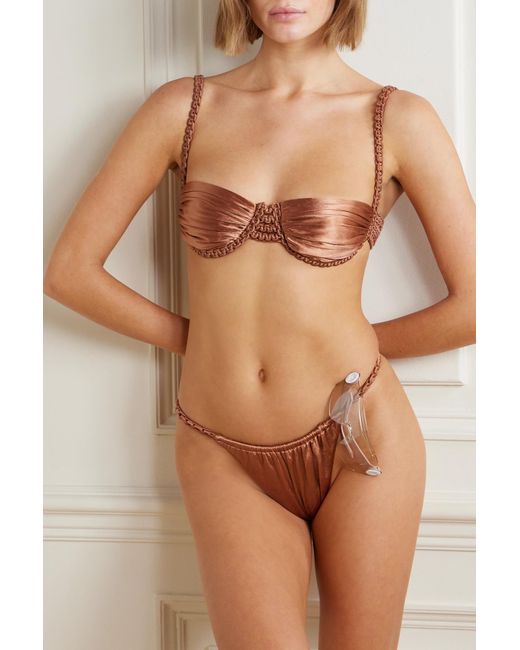 Isa Boulder Twin Reversible Ruched Metallic Stretch-satin Underwired Bikini  Top in Brown | Lyst UK
