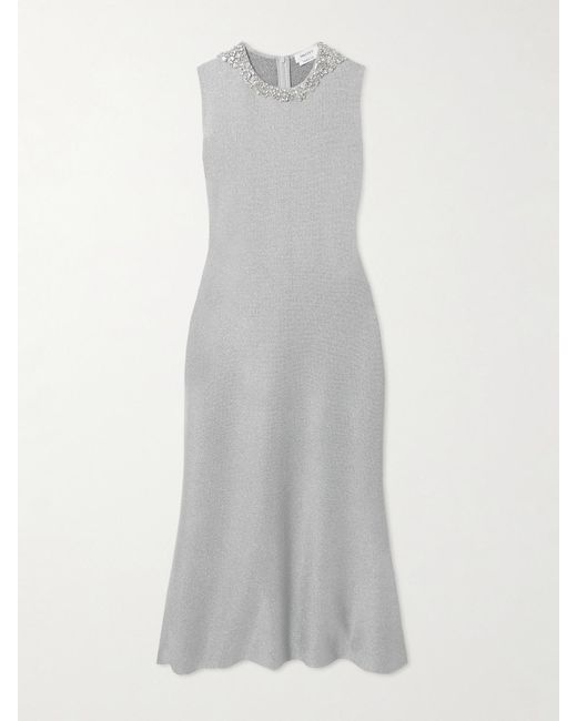Alexander McQueen White Midikleid Aus Metallic-Stretch-Strick Mit Verzierungen