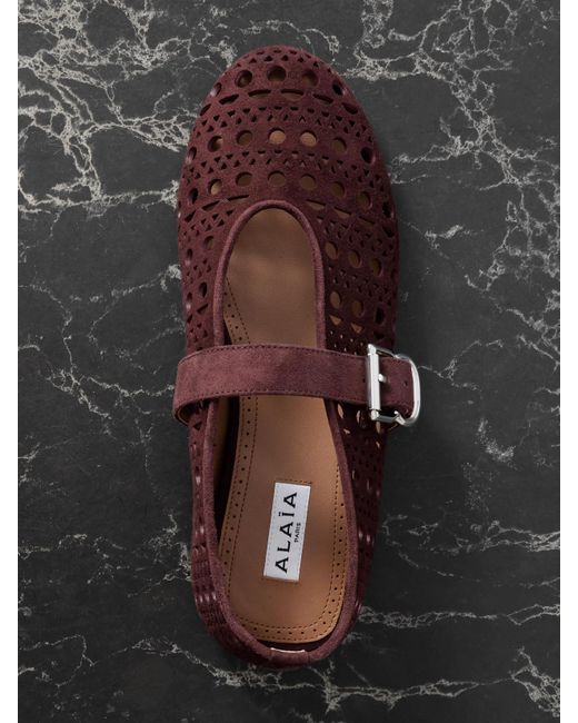 Alaïa Brown Laser-Cut Suede Ballet Flats