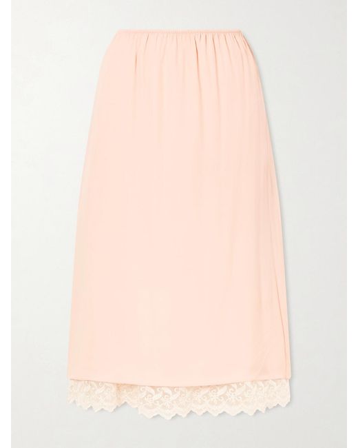Simone Rocha Pink Layered Lace-Trimmed Crepe De Chine Midi Skirt