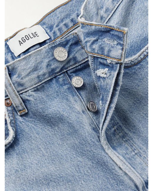 Agolde Blue 90's Pinch Waist Long Frayed High-Rise Straight-Leg Jeans