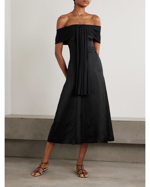 Abadia Black Off-The-Shoulder Voile And Stretch-Bamboo Jersey Midi Dress