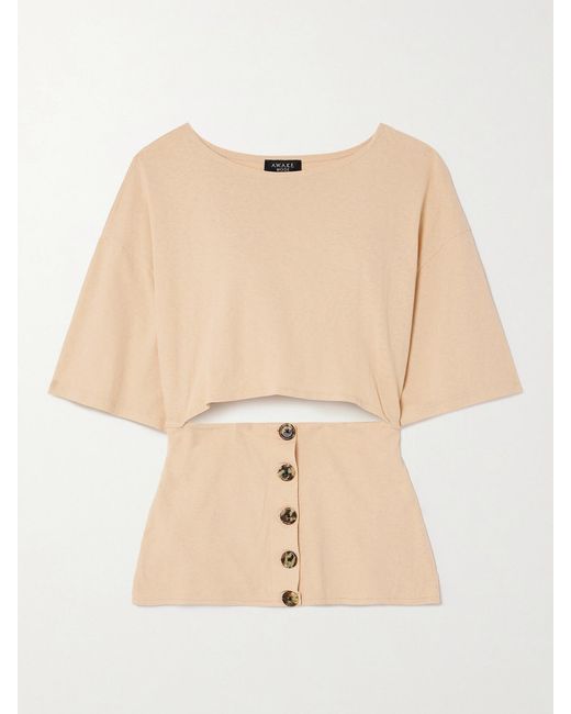 A.W.A.K.E. MODE Natural Button-Embellished Cutout Organic Cotton-Jersey T-Shirt