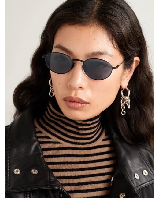 THISTLES Black The Cruz Oval-Frame Metal Sunglasses