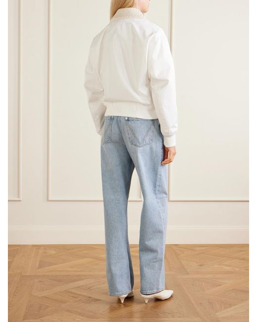 Bottega Veneta White Intrecciato Leather-Trimmed Cotton Jacket