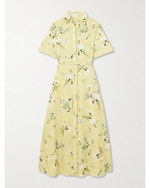 Erdem Yellow Floral-Print Cotton-Seersucker Midi Shirt Dress