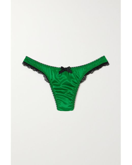 Agent Provocateur Green Sloane Lace-trimmed Satin Thong