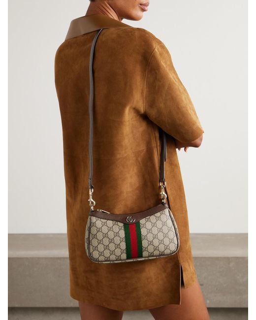 Gucci Metallic Ophidia Small Leather-Trimmed Printed Coated-Canvas Shoulder Bag