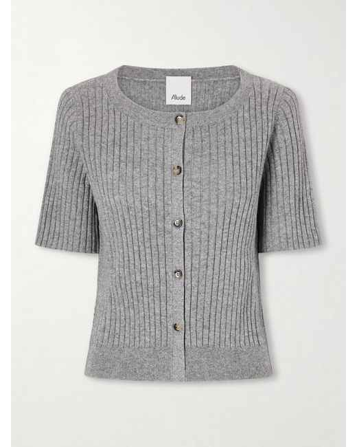 Allude Gray Ribbed Cotton And Cashmere-Blend Cardigan