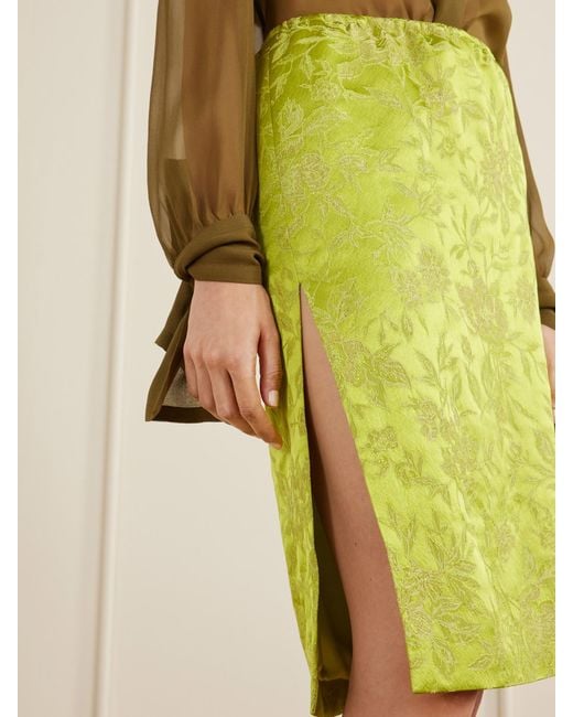 Saint Laurent Yellow Floral-Brocade Midi Skirt