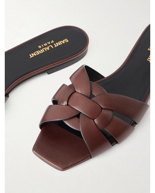 Saint Laurent Brown Tribute Leather Slides