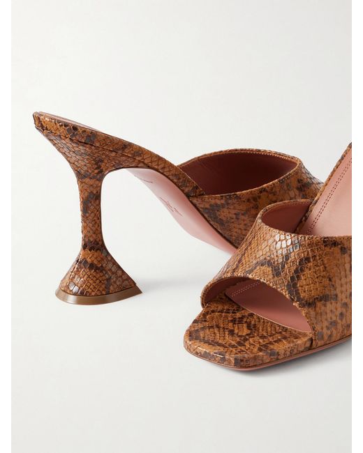 AMINA MUADDI Brown Lupita 95 Snake-Effect Leather Mules
