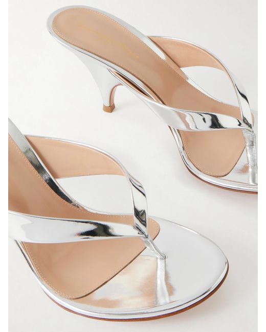 Gianvito Rossi Natural Sofia 70 Metallic Leather Thong Sandals