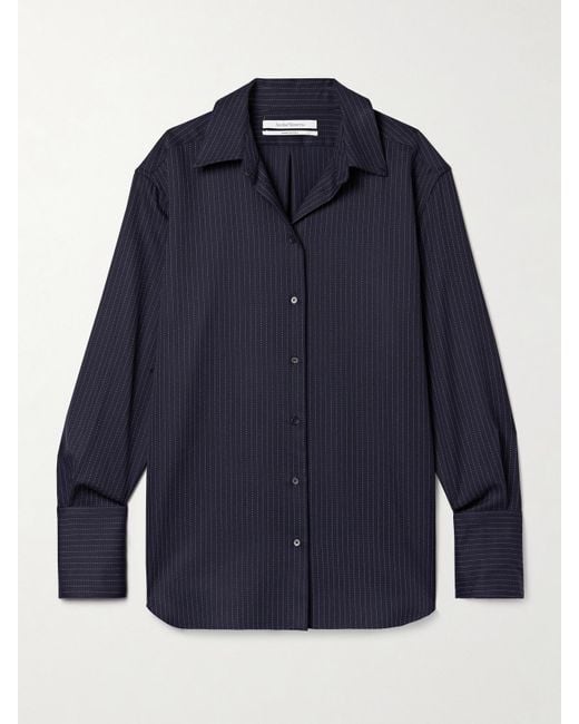 Another Tomorrow Blue Pinstriped Wool-Blend Shirt