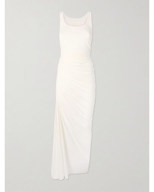 Alaïa White Gathered Stretch-Jersey Midi Dress